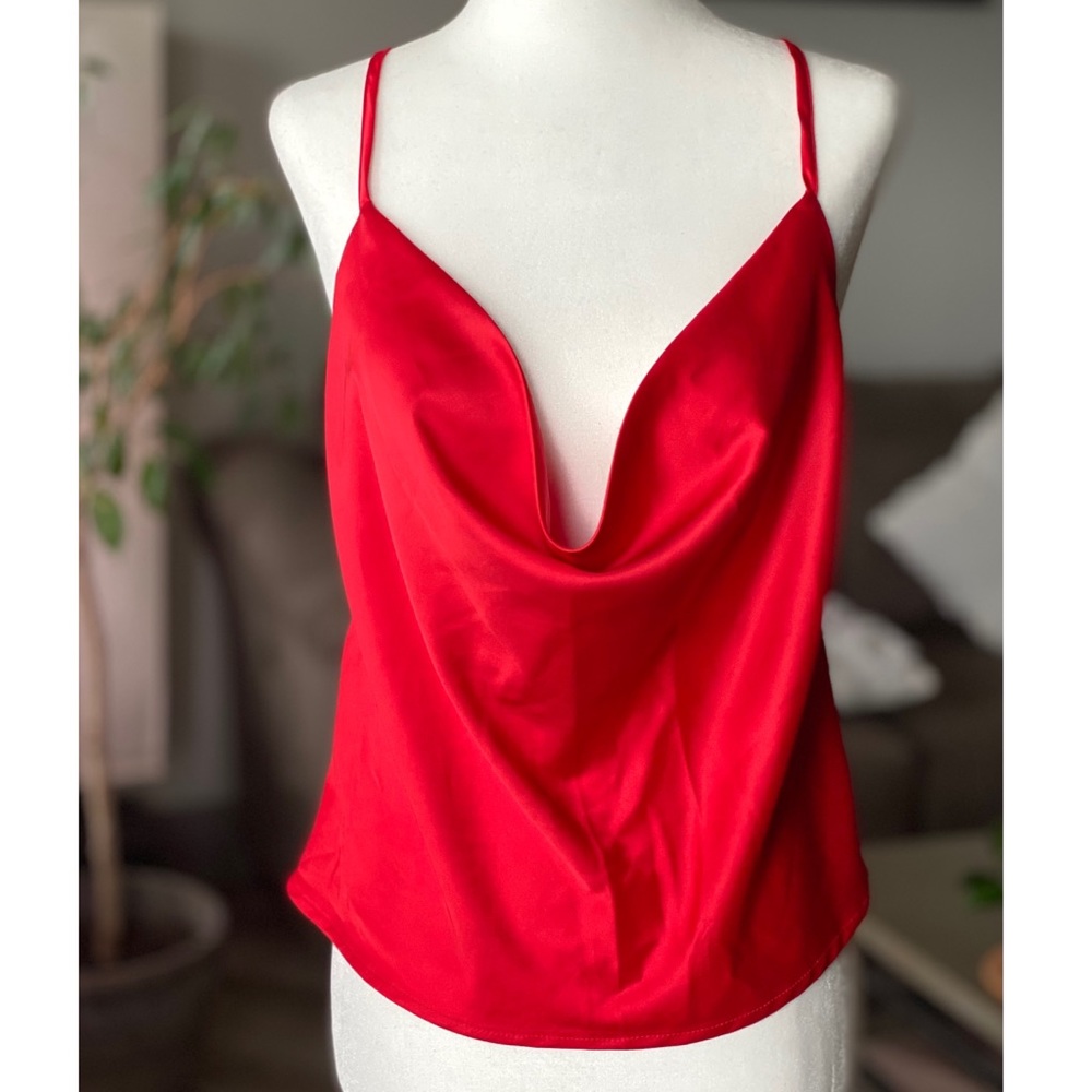 Red Satin Cowl Neck Tank Size Small